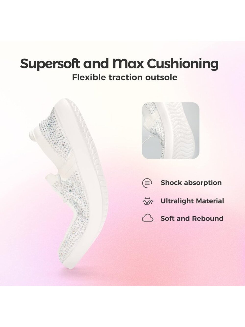 Women's White Comfortable Sparkly Rhinestone Lace Up Glitter Walking Sneaker - Picture 5 of 7